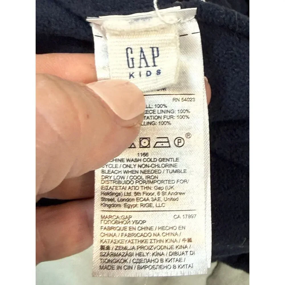 Gap Kids Navy Blue Tan Trapper Hat Fleece Sherpa Plush LIning Ear Flaps Hat